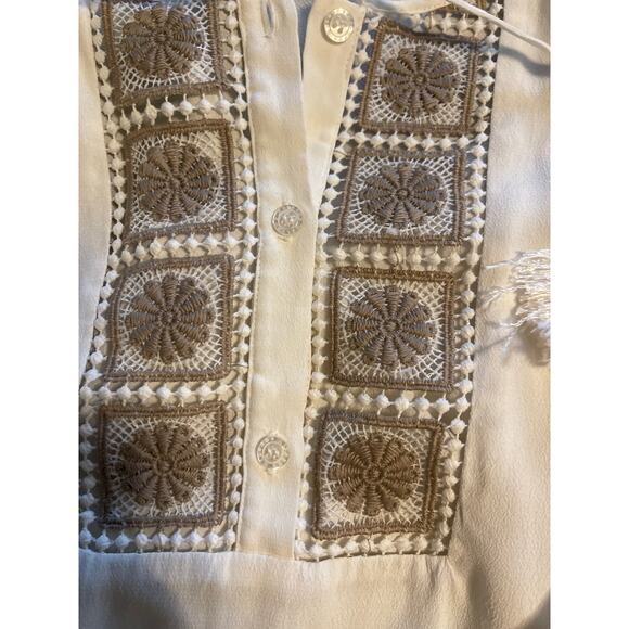 Hale Bob Bala Paneled Tunic Top Cream Tan Small Size 6 - Picture 9 of 10